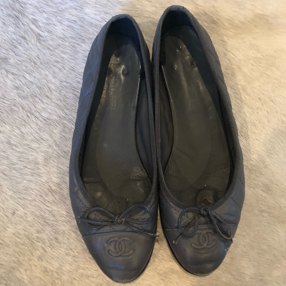 AUTHENTIC CHANEL ballerina flats grey size 39.5 - Picture 1 of 6